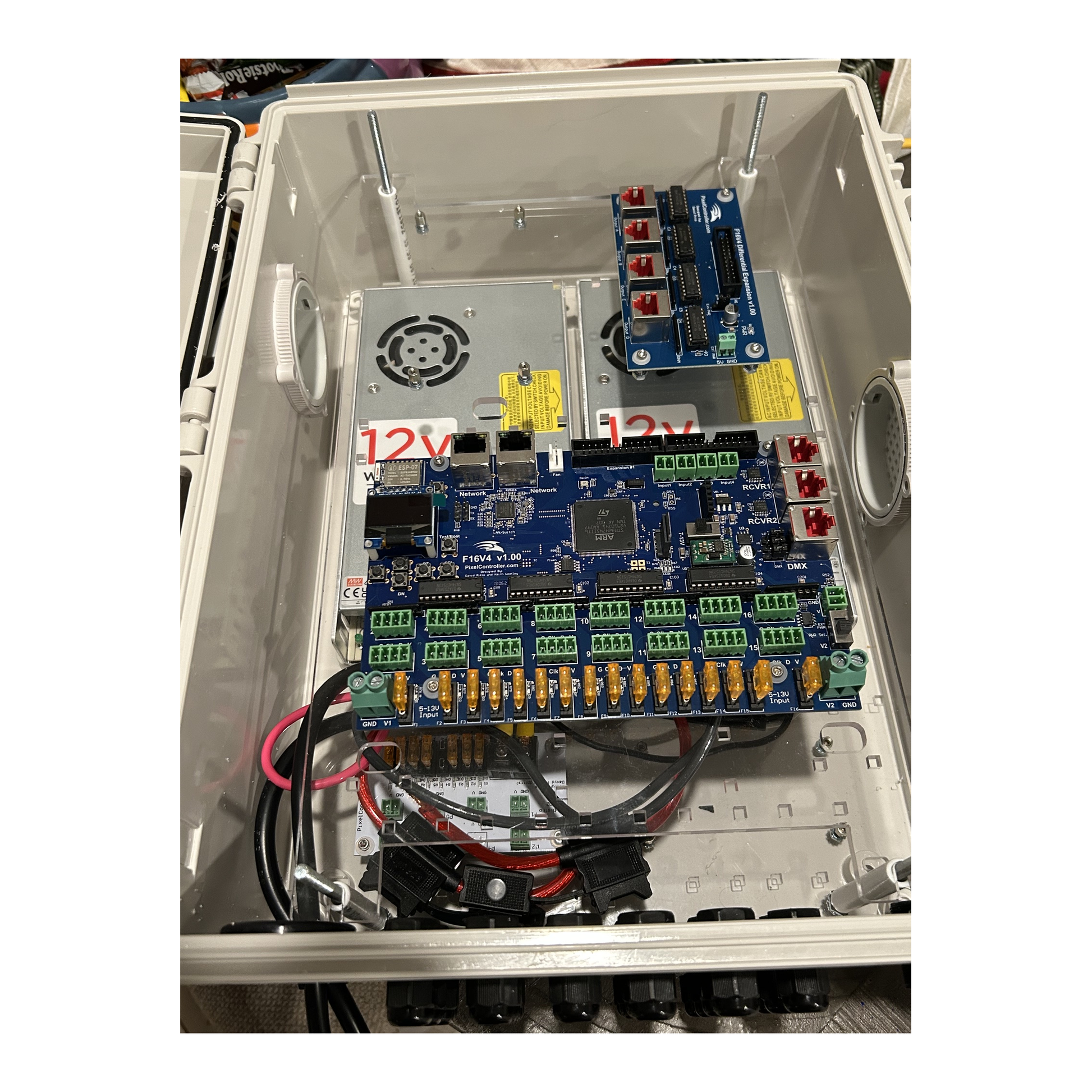 Bud 32026 custom acrylic mounting plate for pixel controller enclosure